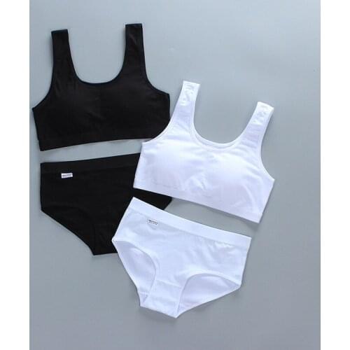 New Simple Black And White Girl Bra Set Cotton Development Period Sports Sling Summer Tube Top Underwear Set 8-16Y