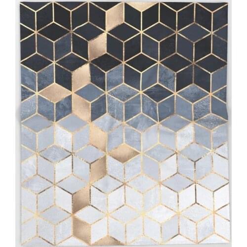 Geometry Blanket Soft Blue Gradient Cubes Fleece Blankets and Throw for Plane Travel Christmas Decorations for Home