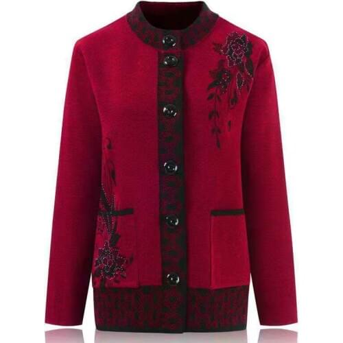 2020 Autumn Women Knit cardigan set auger Sweaters Long-Sleeved Fashion Casual High Quality Middle-Aged And Old Women Sweater