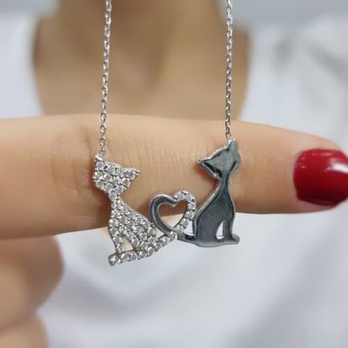 Cats 925 Sterling Silver, Gold, Rose Plated Zircon Necklace For Women Girls Handmade Fashion Jewelry Elegant Minimalist