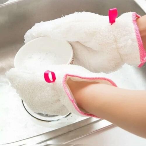 Microfiber Dishwashing Glove Non - dip Oil 1 PC Kitchen Gadgets Non-slip Cleaning Hanging Magic Gloves Waterproof Bamboo Fiber
