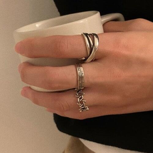 Retro Metal Geometry Circular Punk Rings Set Opening Index Finger Accessories Buckle Joint Tail Ring for Women Jewelry
