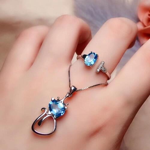 The Best Wedding Gift Topaz jewelry set Natural Real Topaz 925 sterling silver 1pc Topaz pendant,1pc Topaz ring