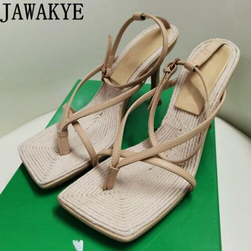 Summer Hot Sole Flip Flops Sandals Woman Square Toe Narrowband Design Luxury Brand High Heel Sandals Sexy Party Shoes feminine