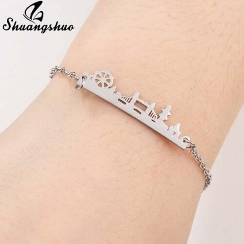 Shuangshuo Stainless Steel Bracelet for Women Geometric Tower Bridge Bracelets Femme pulseras mujer Party Gifts Fashion Jewelry