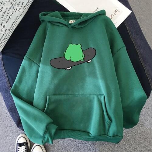 Skateboard Frog Hoodie Women Kawaii Sweatshirt Oversized Harajuku Hoodies Aesthetic Sweatshirt Tops Casual Plus Size Pullover