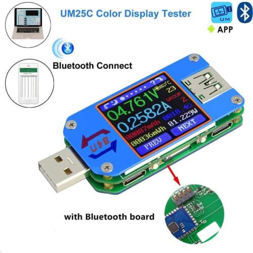USB 2.0 Type-C LCD Voltmeter Ammeter Voltage UM25 UM25C for APP Current Meter Battery Charge Measure Cable Resistance Tester