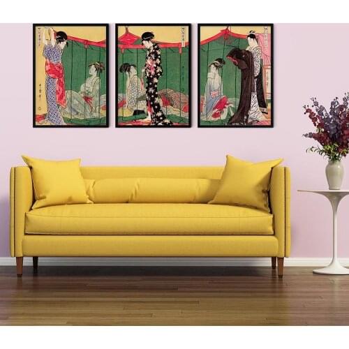 Woman With Visitor by Utamaro Kitagawa Poster and Print on Canvas Wall Art Decoration Painting Japanese Pictures for Living Room