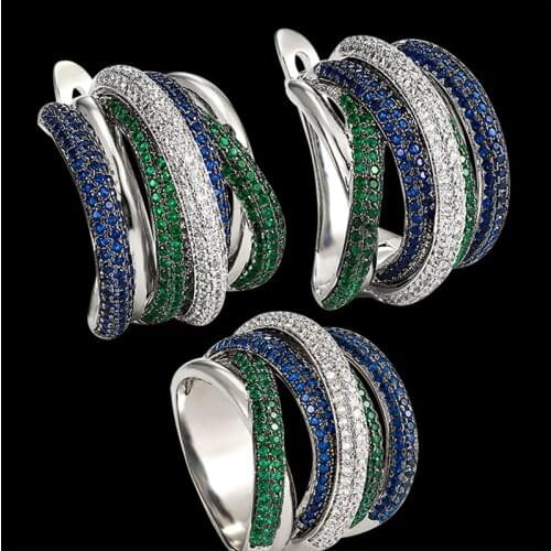 Zlxgirl brand mixed palted color colorful CZ zircon wedding earring with ring of women couple jewelry sets high wedding earing