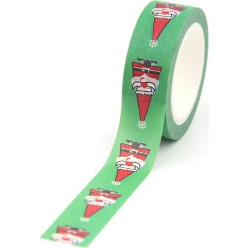 1PC 15mm*10m Christmas Santa Claus Red Santa Cap Green Washi Tapes for Scrapbooking Stickers Adhesive Masking Tapes Stationery