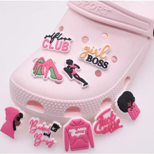 1pc PVC Pink Girl Croc Charms JIBZ Shoe Decoration DIY Sandals Accessories Garden Shoe Ornaments Kids Xmas Party Gifts