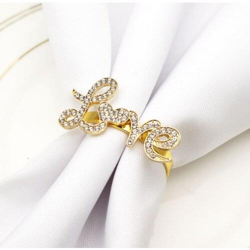 10pcs Valentines Day Napkin Ring LOVE Letter Diamond Napkin Button Napkin Ring Metal Cloth Ring