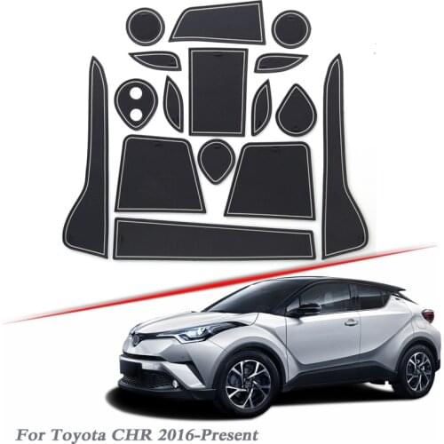 16pcs Car Styling For Toyota CHR 2016-Present Latex Gate slot pad Interior Door Groove Mat Non-slip dust Mat Interior Accessory