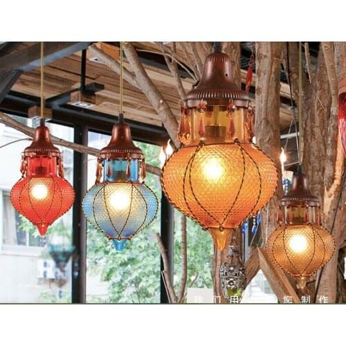 2020 new Bohemian Mediterranean E27 D180mm Glass Pendant Light Tiffany Vintage Painted Glass Pendant Light