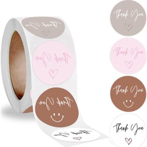 500pcs/roll Decor labels Round Pink Thank You Bronzing Stickers Shopping Shop Handmade Baking gift Envelope Dessert Box Tag