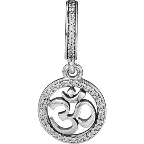 Authentic 925 Sterling Silver Om Symbol Dangle Charm Pendant Clear CZ Beads Fits Pandora Bracelet Women DIY Jewelry Gift Kralen