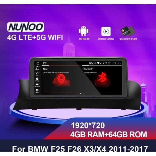 Nunoo 10.25' Android 10.0 car multimedia player Qualcomm 8 Core IPS for BMW X3 X4 E83 E84 F25 F26 Autoradio Navigation GPS