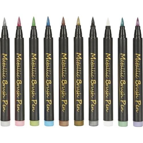 Glitter Paint Marker 10-Pack Water-based Paint Pen Soft Tip Brush Marker Pen for Writing Drawing CLH@8