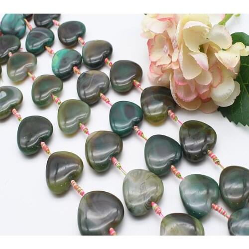 37mm Natural Smooth dark green stripe heart shape Agate stone beads For DIY Bracelet Necklace Jewelry Making Strand 15"