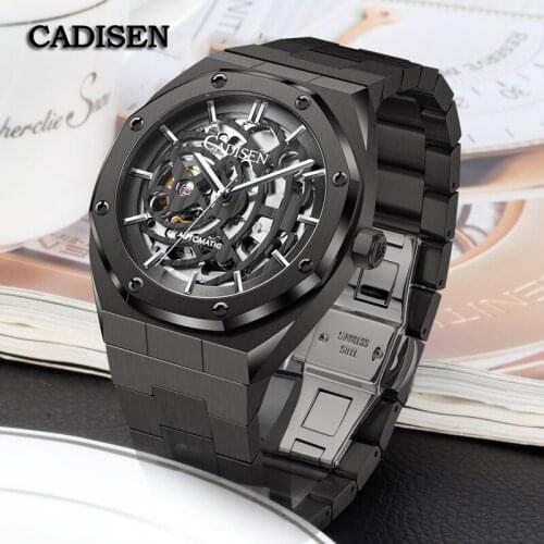 CADISEN Design Mens Mechanical Automatic Watch Hollow Design Watch Top Brand Fashion Sports 100M Waterproof Luxury Casual Watch