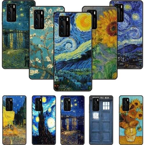 Phone Case For Huawei P20 P30 P40 P Smart Z + P10 Mate 30 10 20 Lite Pro Black Cover Hoesjes Luxury Van Gogh oil painting art