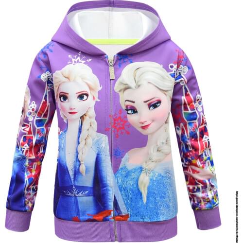 Disney Frozen Elsa Children Hoodie Sweatshirt Zipper Hooded Girls Teenager 3D Cartoon Kawaii Cute Cosplay Jacket