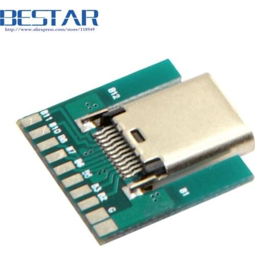 DIY 24pin USB 3.1 Type C Female Socket Connector SMT type with PC Board