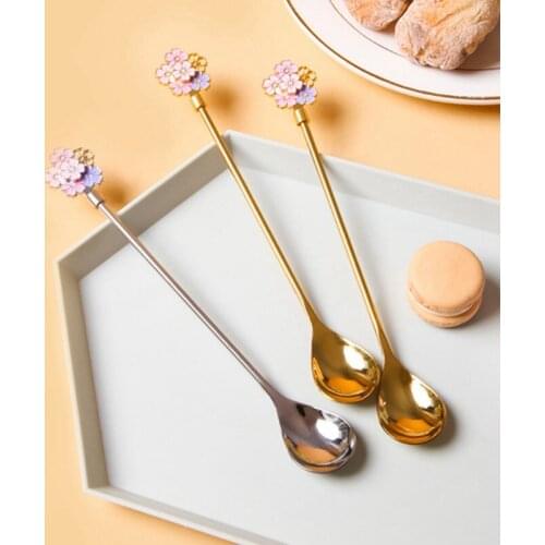 Long Handle Japanese style Flowers Stainless Steel Cake Desserts Coffee Tea Spoon Hotel Resturant milk icecream Spoon