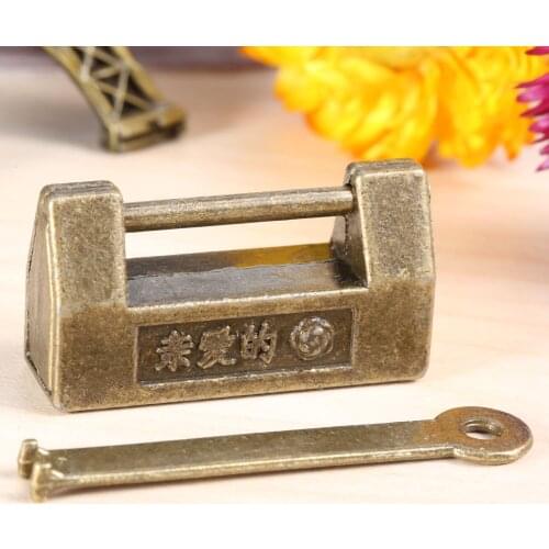 DRELD 33x18mm Vintage Antique Chinese Old Lock Retro Padlock Jewelry Wood Box Padlock Lock for Suitcase Drawer Cabinet with Key