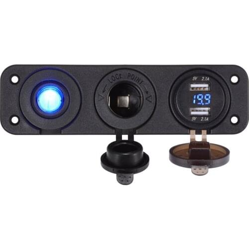 Dual USB Socket Charger 2.1A 2.1A with LED Voltmeter 12V Power Outlet ON-OFF Toggle Switch for Car Boat Marine RV Camper Vehicle