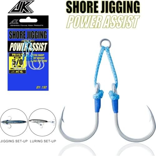 2 Sets PAI Power Assist Double Hook 1/0 3/0 5/0 7/0 9/0 11/0 Heavy Duty 4X Tuna Jig Heads Accessories Sea Fishing Jigging Hooks