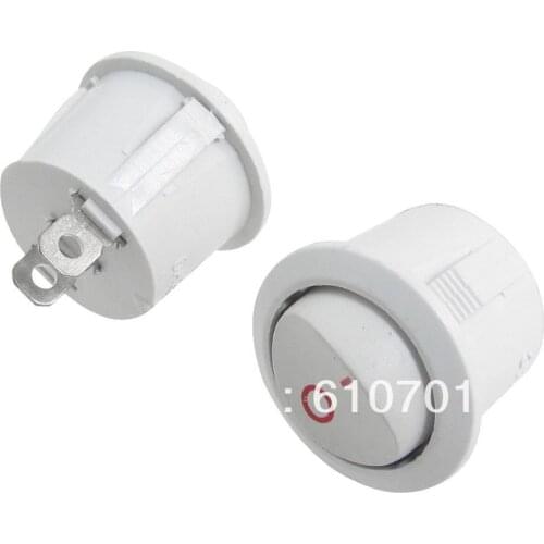 White 6A/250V 10A/125V AC 2 Pin SPST On Off Two Position Round Shape Rocker Boat Switch Push Button Switches
