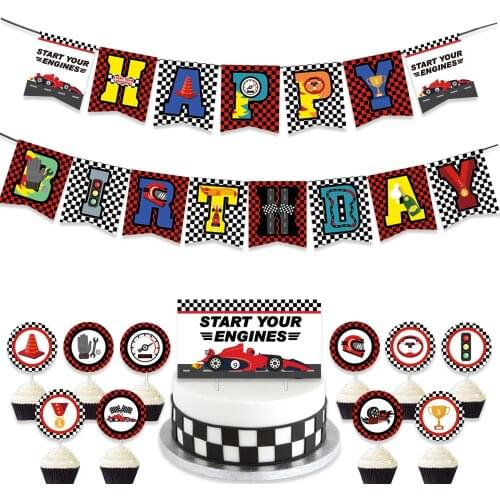 Racing Car Party Decoration and Supplies Happy Birthday Race Car Banner Balloons Cool Car Theme Bunting Sign for Kids