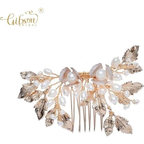 Golden Leaf Pearl Bridal Hair Comb Wedding Hair Accessories Jewelry For Women Headpiece Ornaments