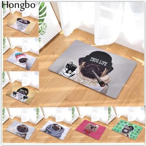 Hongbo Water Absorption Anti-Slip Door Mat Cartoon Boston Pug Dog Carpets Bedroom Rugs Decorative Stair Mats Home Decor Crafts