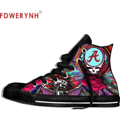 Classic Mens Punk Rock Skull Style High-top Vulcanize Shoes Casual Lace-up Canvas Shoes for Men Students Flat Shoes