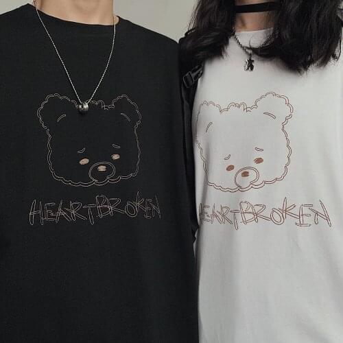 Summer round neck bear print cute short-sleeved T-shirt top loose and thin T-shirt Harajuku style