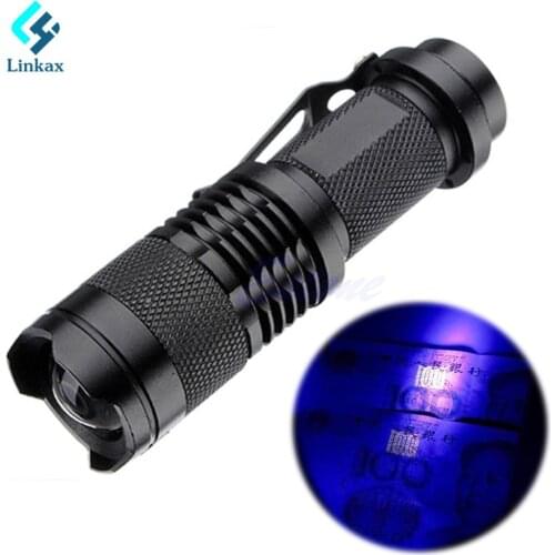 Mini 600LM 3 Modes Q5 LED UV Flashlight Torch Waterproof Zoomable LED UV Torch Light Money Check Lamp By AA Or 14500 Battery