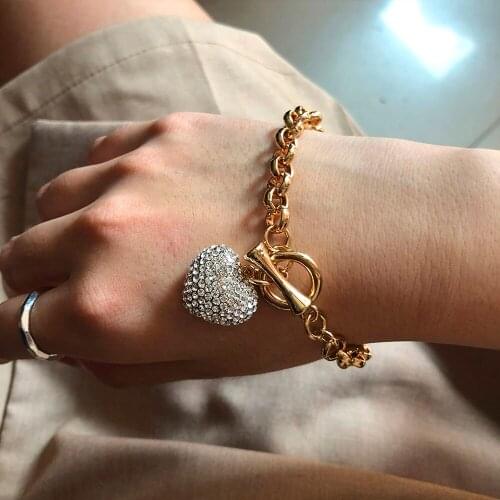 Fashion Rhineston Heart Charm Bracelet For Women Accessories 2021 Gold Link Chain Bracelets Female Luxury Jewellery Gift to Wife