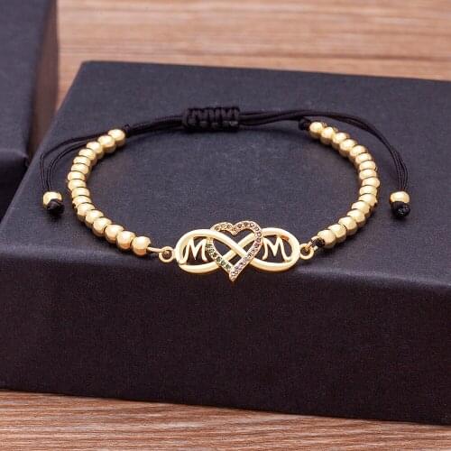Fashion Sweet Elegant Gold Heart Shape Beads Handmade Bracelet Adjustable Romantic Anniversary Zircon Gift Jewelry For Mom Women