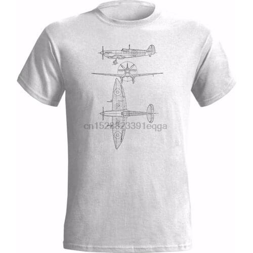 Spitfire Supermarine Tech Drawing Mens T Shirt Plane Aircraft Fighter Raf War Popular Tee Shirt