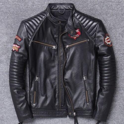 Streetwear Natural Genuine Leather Jacket Men 100% Real Cow Leather Coat Man Moto Biker Short Fit Winter Jackets 15628