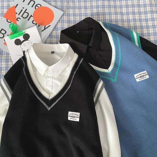 Man Streetwear Fashion Clothing 2021 Winter New Mens Sleeveless Casual Sweater Woman Korean Student Loose Sweater