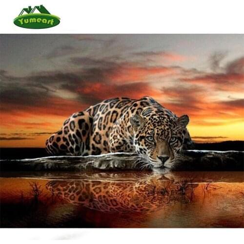 Wall Sticker 5D Diy Diamond Painting Leopard Animals Cross Stitch Crystal Square Diamond Embroidery Sunset Clouds Home Decor