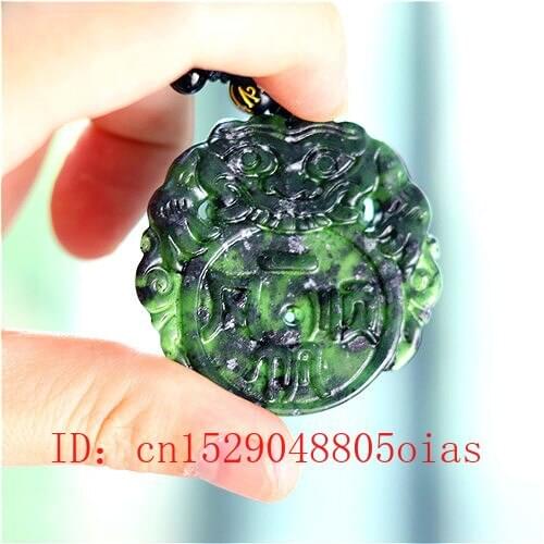 Natural Black Green Jade Chinese Tiger Pendant Beads Necklace Charm Jewelry Double-sided Hollow Carved Amulet Gifts for Her Men