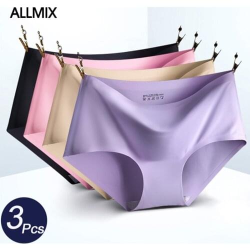 ALLMIX 3Pcs/lot Sexy Womens Silk Panties Set Underwear Seamless Briefs Low Waist Woman Sport Panty Comfort Lady Lingerie Tanga