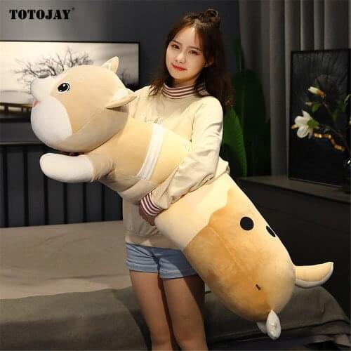 New Huggable Plush Dog Toy with Bubble Tea Decoration Stuffed Cartoon Animal Puppy Doll Soft Bed Sleep Pillow Kids Girls Gift