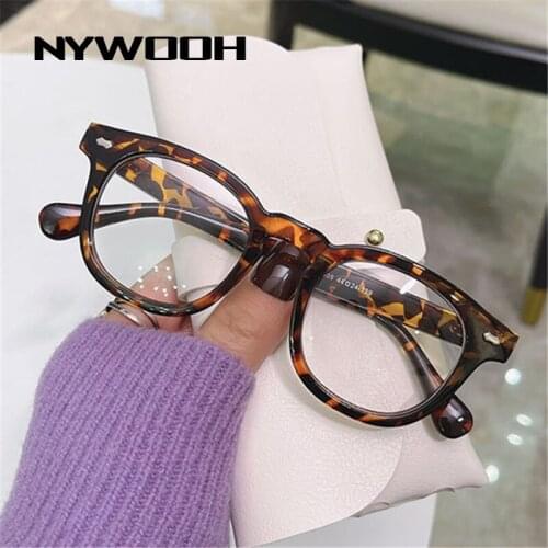 NYWOOH Men Anti Blue Light Computer Glasses Frame Women Retro Eyeglasses Ladies Green Leopard Frames Optical Spectacle Unisex