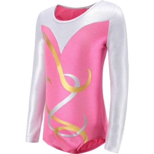 5-12Y Ballet Leotards for Girls Women Sexy Print Long Sleeve Gymnastics Leotard Ballet Dancing Costumes