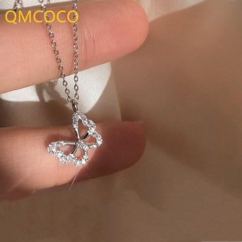 925 Silver Zircon Hollow Out Creative Design Butterfly Pendant Necklace For Women Light Luxury Clavicle Chain Jewelry Gifts